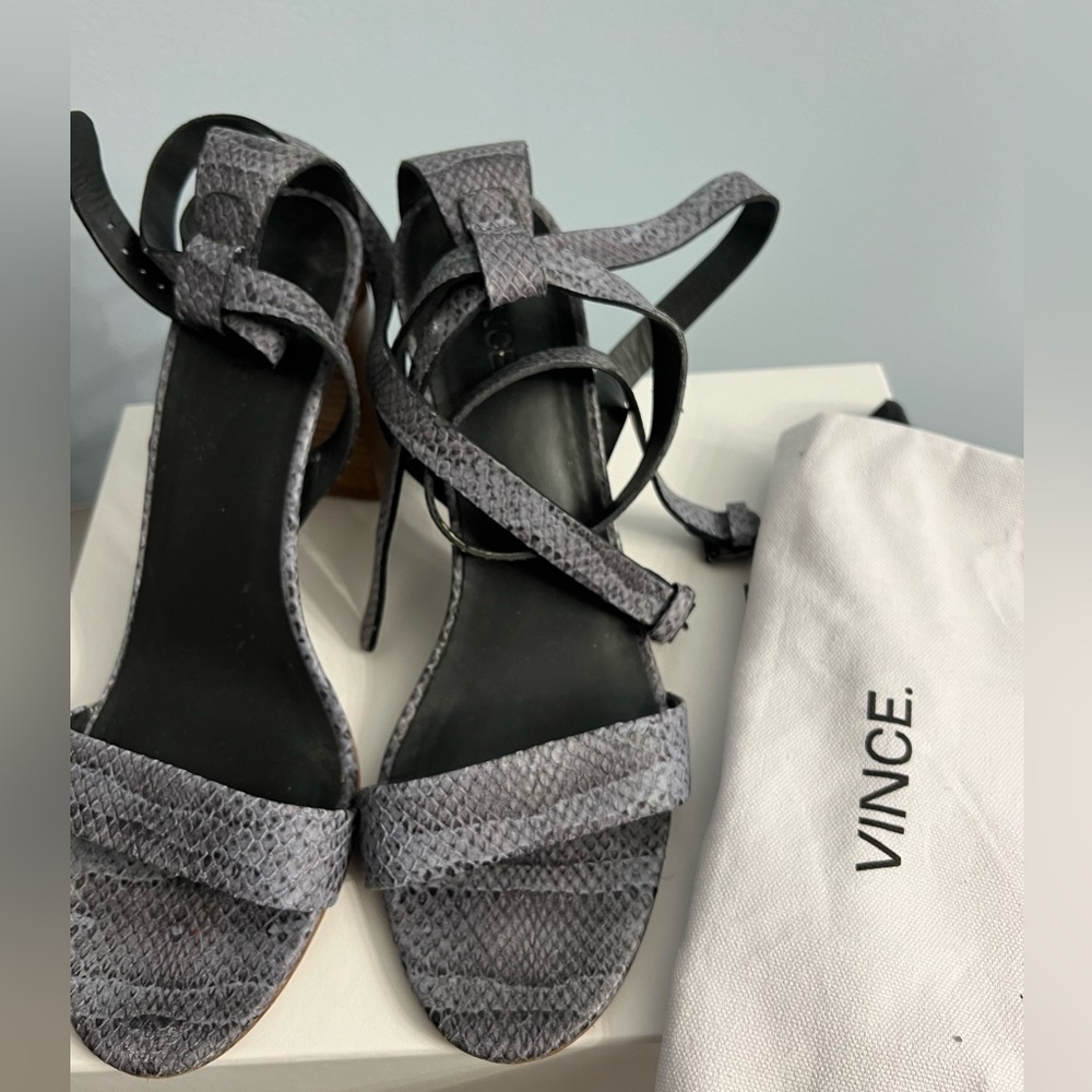 Vince Snake Print Chunk Heels